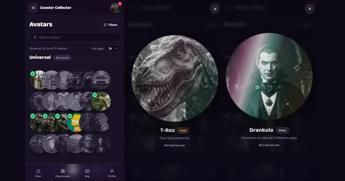 The Avatars page, with starter avatars and others still to be unlocked.