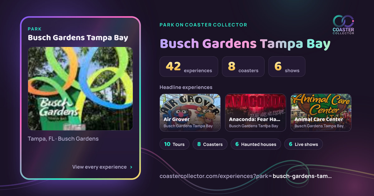 The card for Busch Gardens Tampa Bay, as it appears where the link is posted