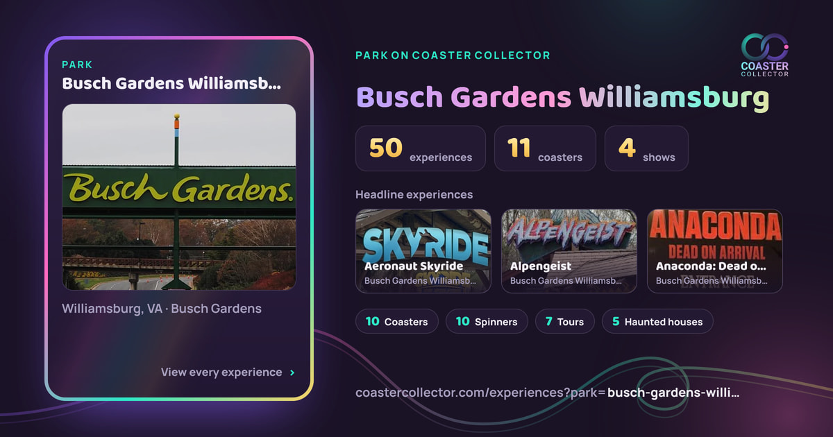 The card for Busch Gardens Williamsburg, as it appears where the link is posted