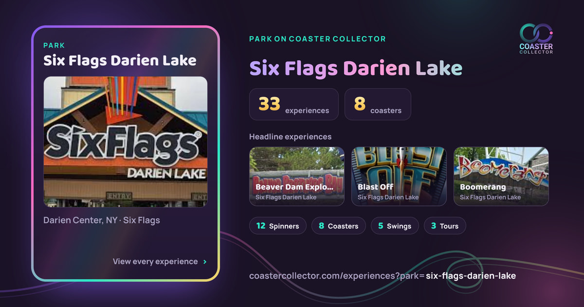 The card for Six Flags Darien Lake, as it appears where the link is posted