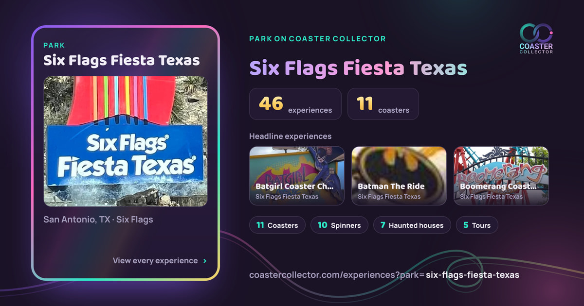 The card for Six Flags Fiesta Texas, as it appears where the link is posted
