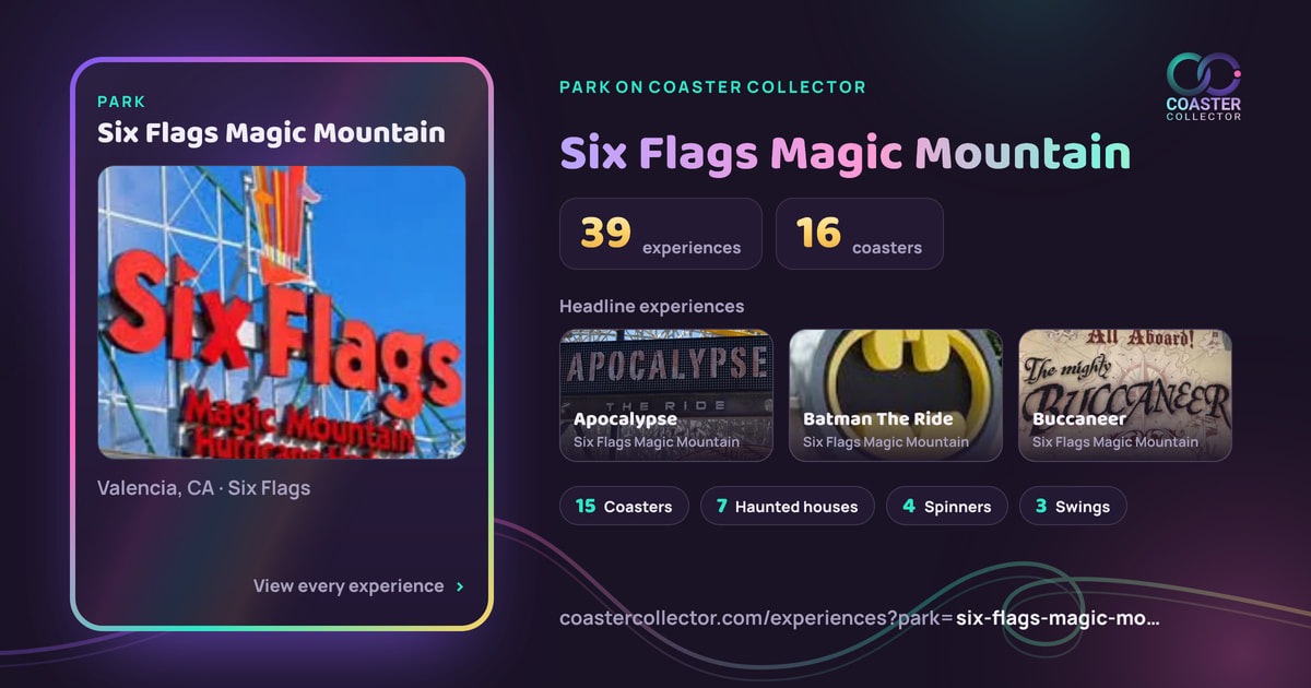 The card for Six Flags Magic Mountain, as it appears where the link is posted