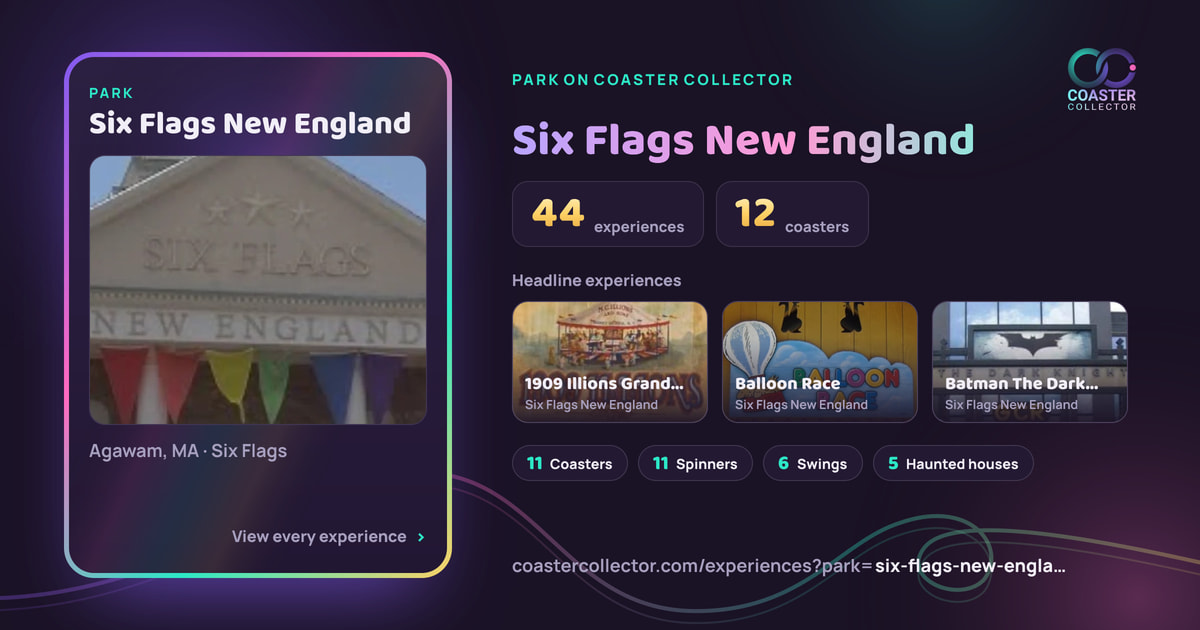 The card for Six Flags New England, as it appears where the link is posted