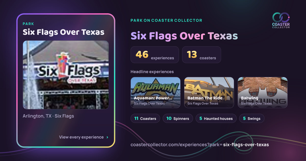 The card for Six Flags Over Texas, as it appears where the link is posted