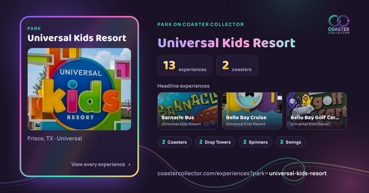 The card for Universal Kids Resort, as it appears where the link is posted