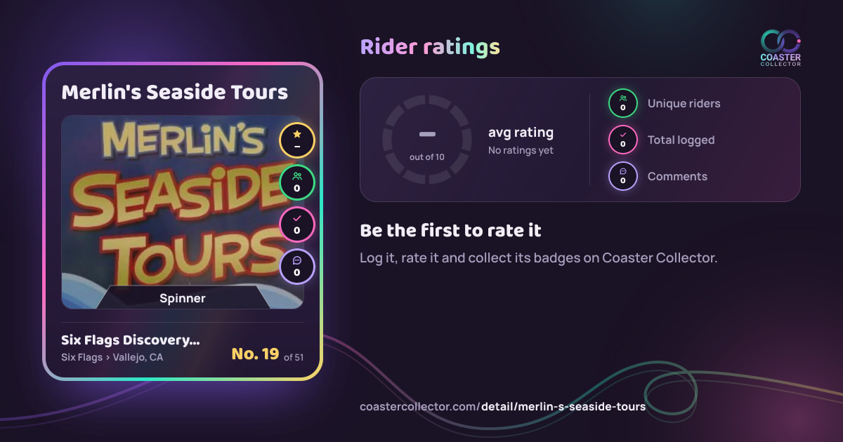Merlin's Seaside Tours’s card and rider ratings, as they appear where the link is posted