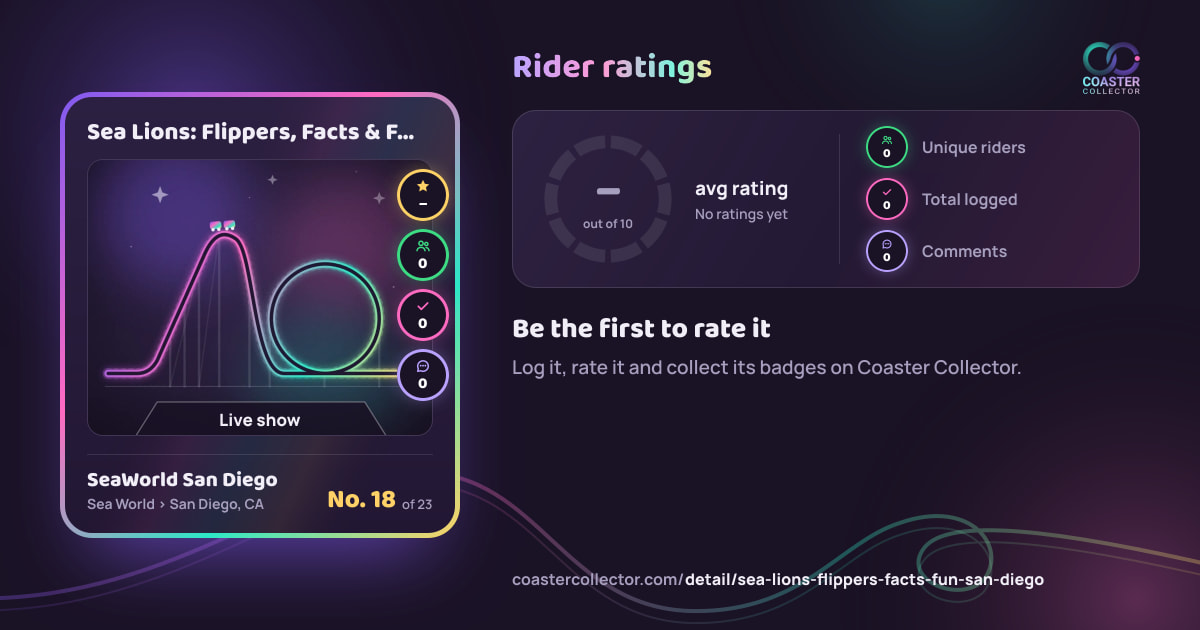 Sea Lions: Flippers, Facts & Fun’s card and rider ratings, as they appear where the link is posted